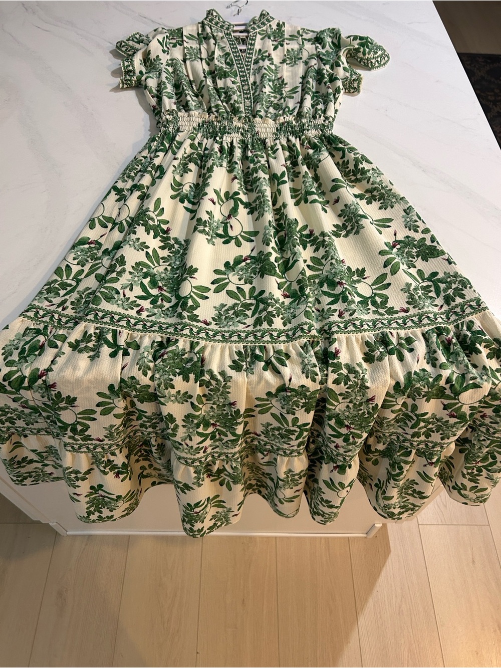 Max Studio Cream Maxi Dress with Green Floral Print - Picture 3 of 3